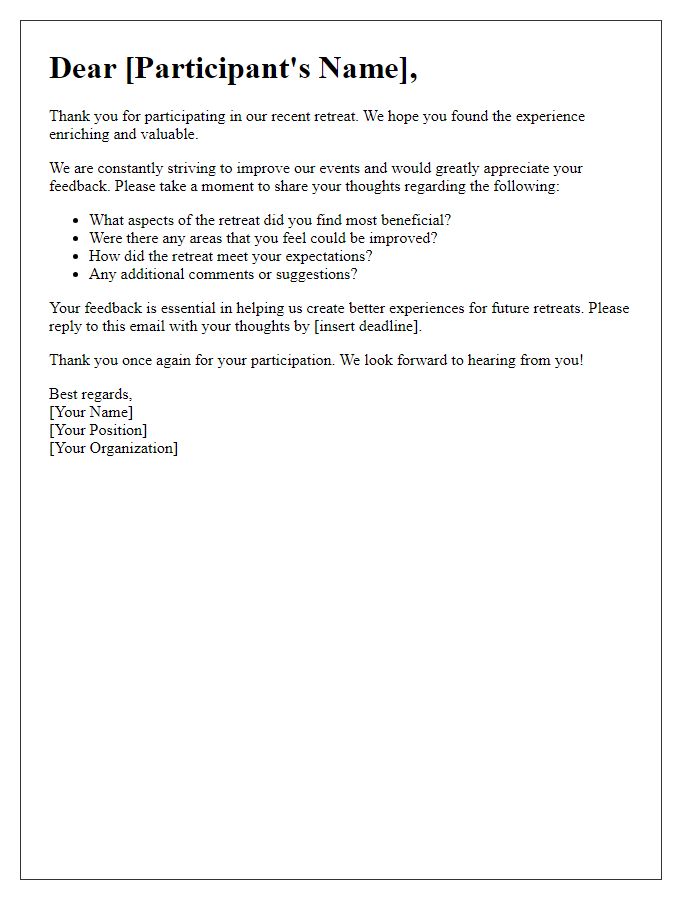 Letter template of feedback request post-retreat