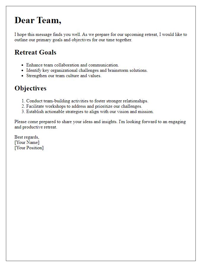 Letter template of retreat goal-setting and objectives