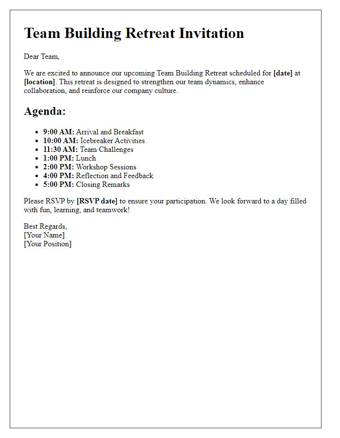 Letter template of team-building exercises for retreat