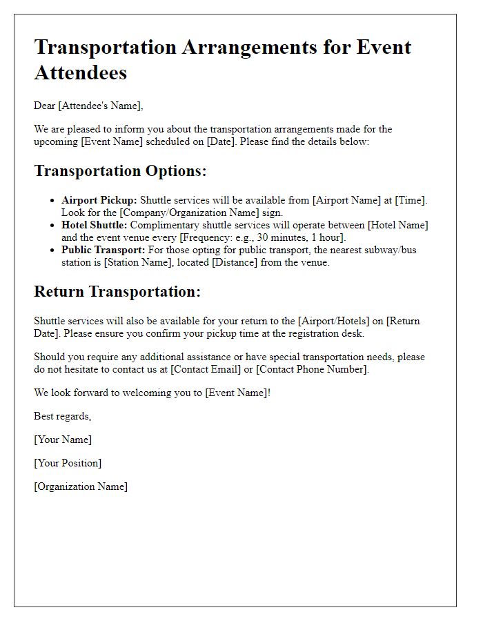 Letter template of transportation arrangements for attendees