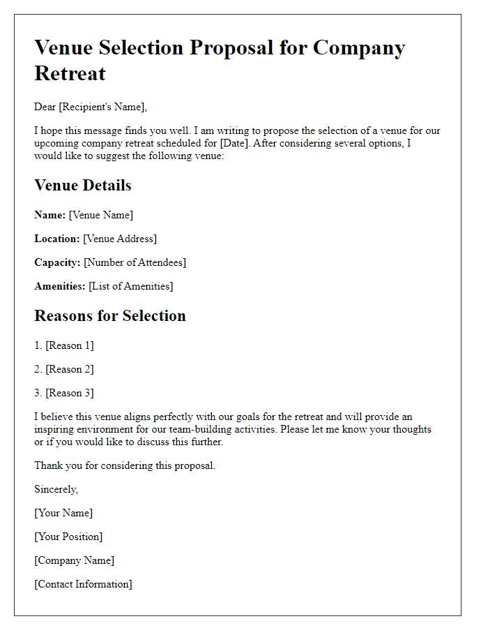 Letter template of venue selection for company retreat