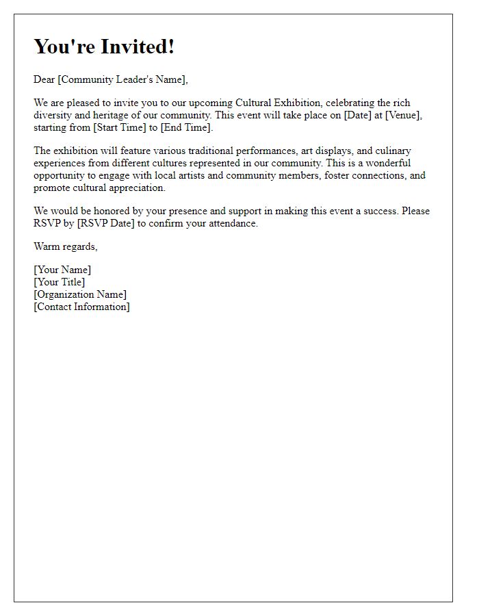 Letter template of invitation for community leaders to cultural exhibition