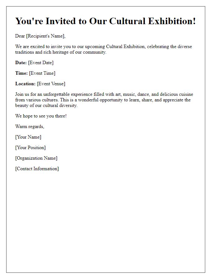 Letter template of invitation for cultural exhibition attendees