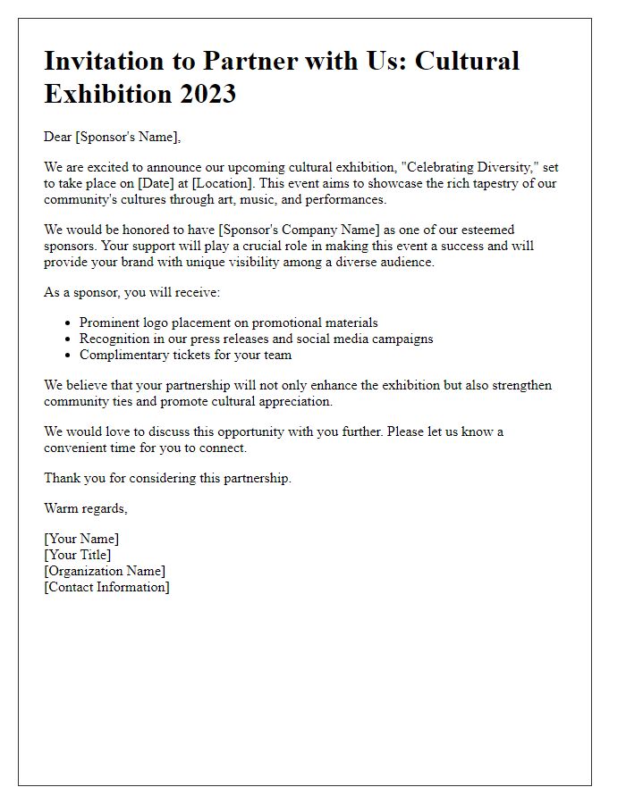 Letter template of invitation for sponsors to cultural exhibition