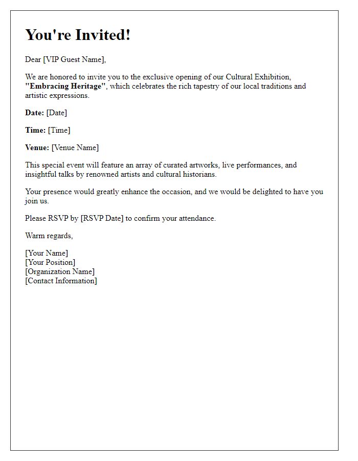 Letter template of invitation for VIP guests to cultural exhibition