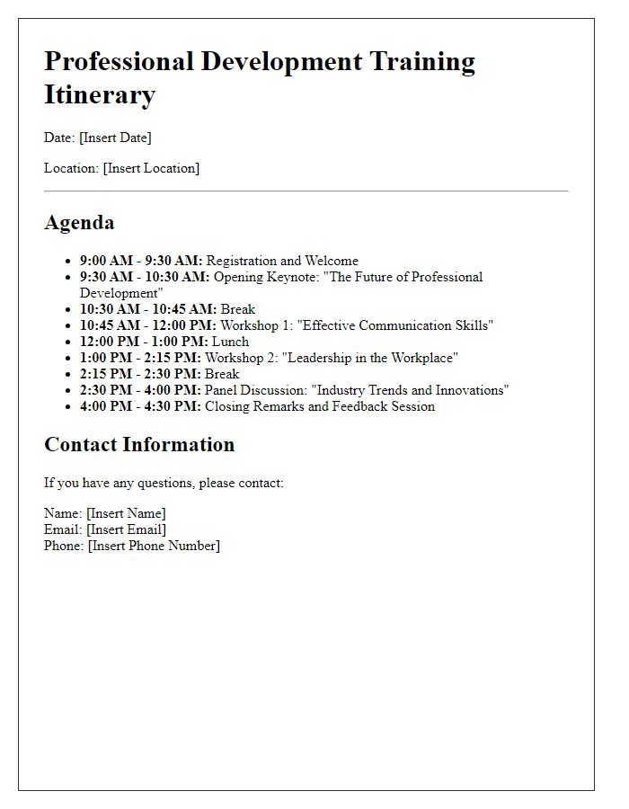 Letter template of professional development training itinerary