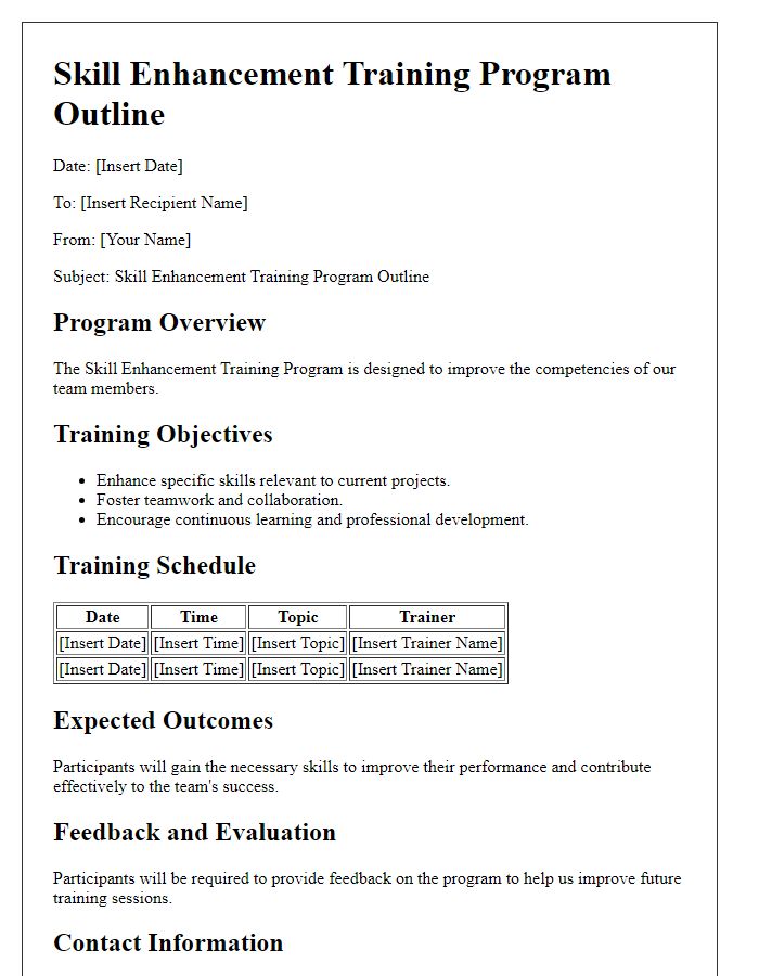 Letter template of skill enhancement training program outline