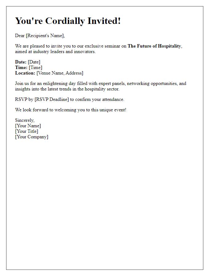 Letter template of exclusive hospitality seminar invitation