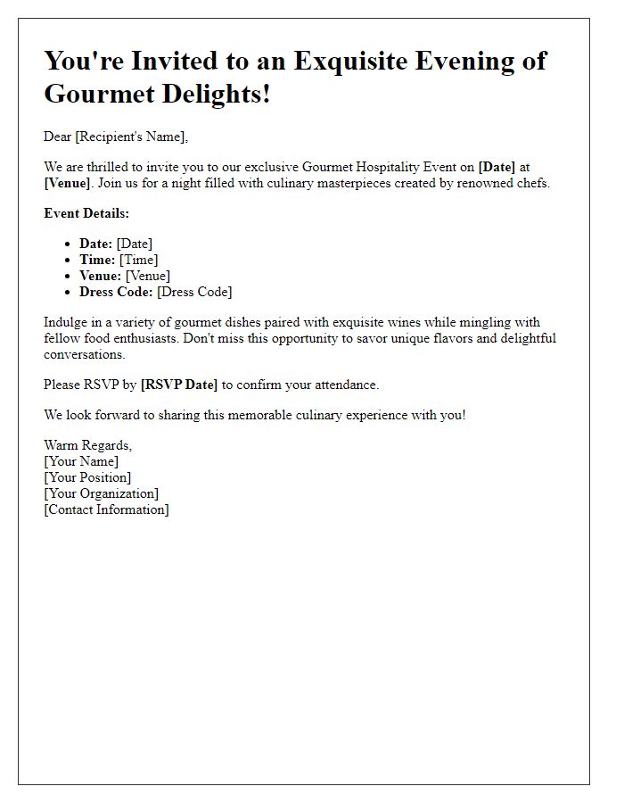 Letter template of gourmet hospitality event invitation