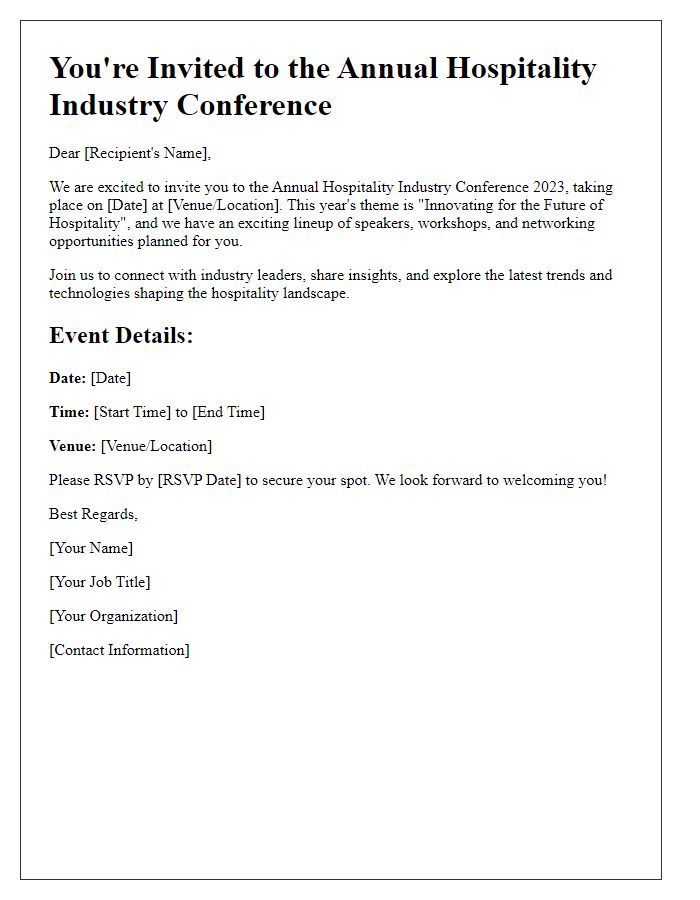 Letter template of hospitality industry conference invitation