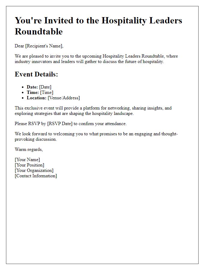 Letter template of hospitality leaders roundtable invitation