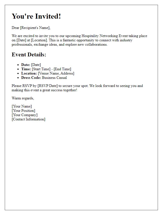 Letter template of hospitality networking event invitation