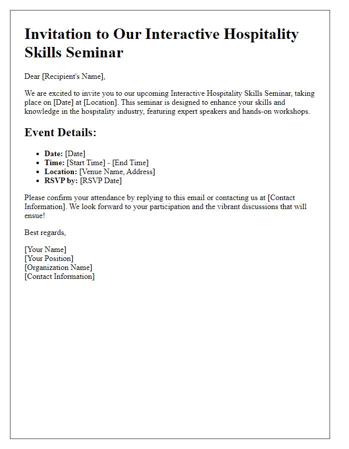 Letter template of interactive hospitality skills seminar invitation