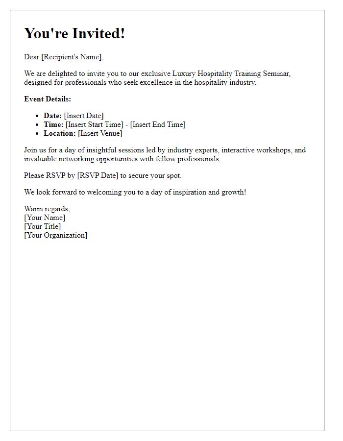 Letter template of luxury hospitality training seminar invitation