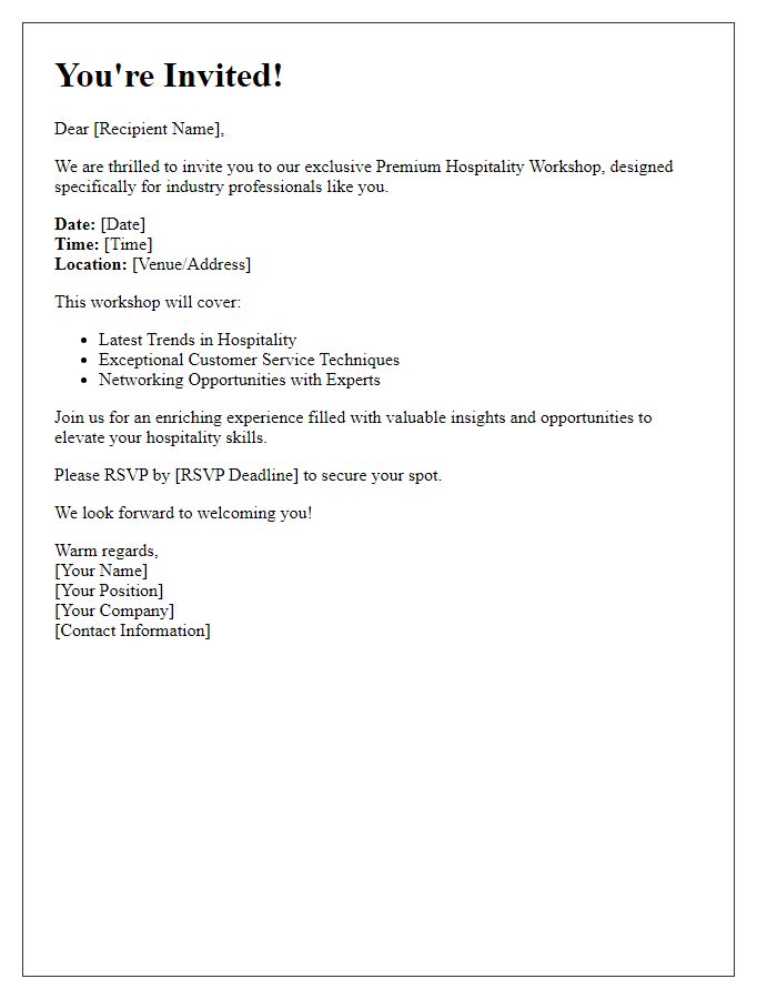 Letter template of premium hospitality workshop invitation