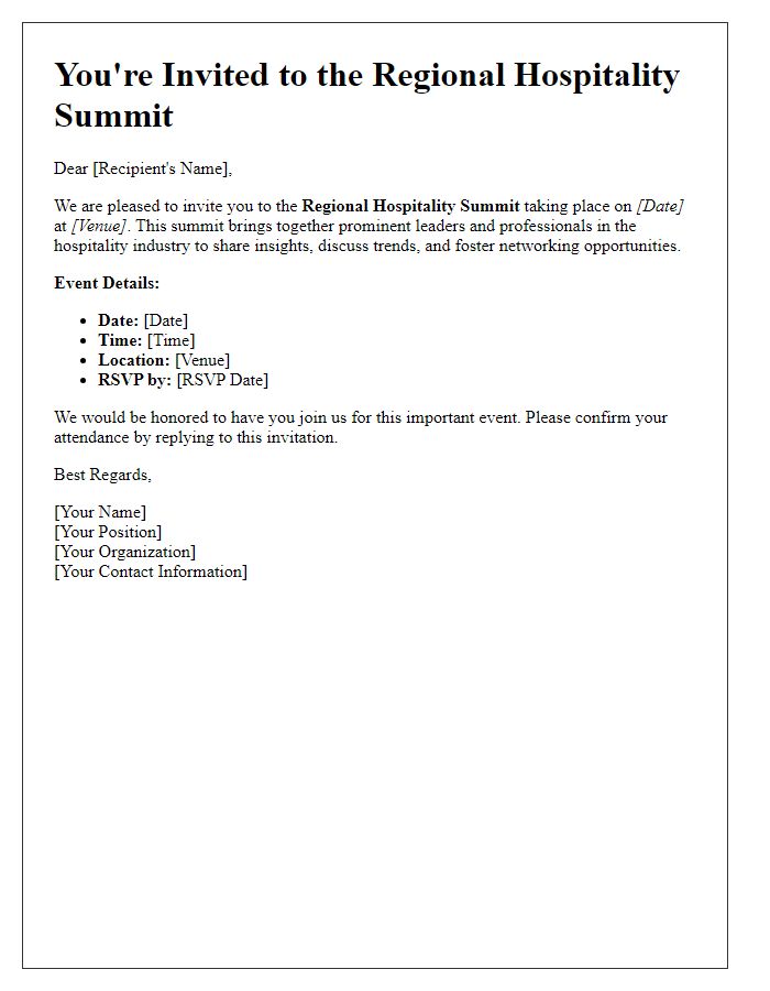 Letter template of regional hospitality summit invitation