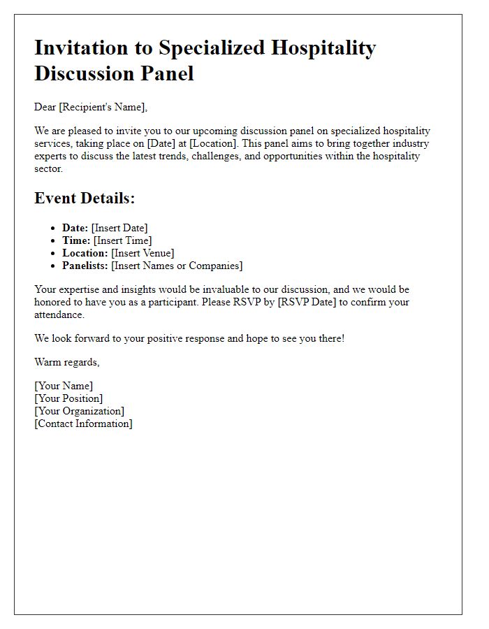 Letter template of specialized hospitality discussion panel invitation