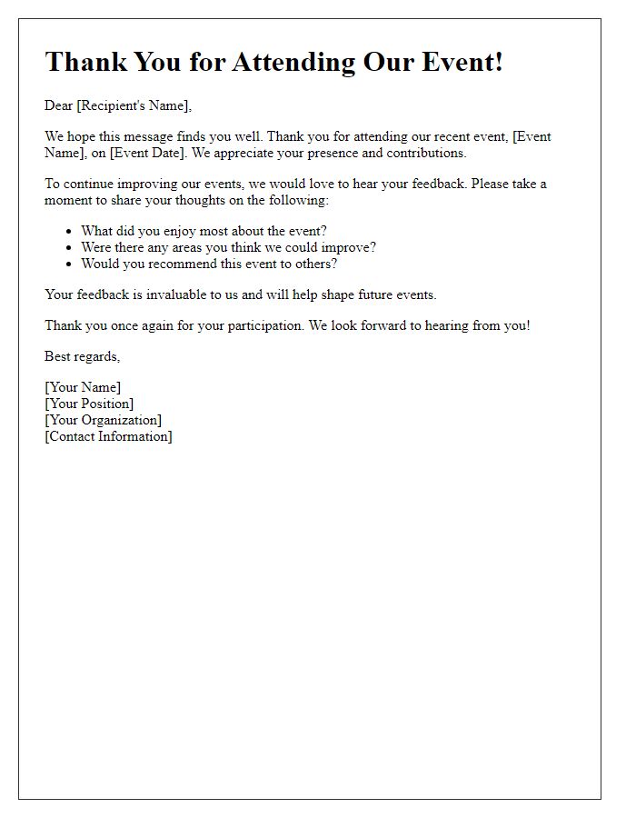 Letter template of feedback for recent event follow-up