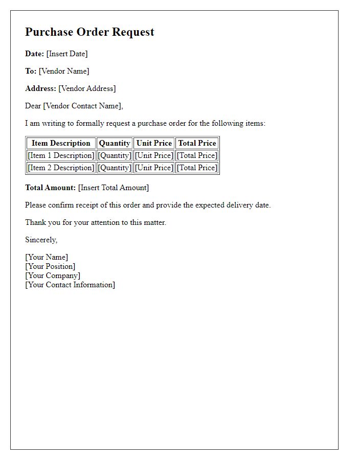 Letter template of formal purchase order request