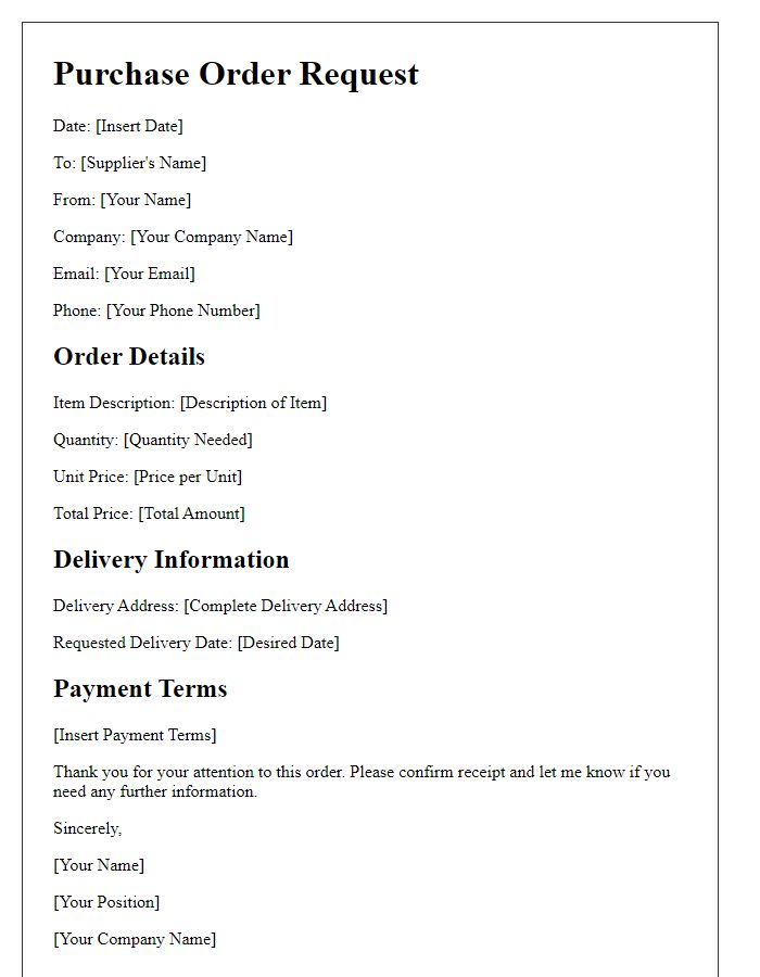 Letter template of online purchase order request