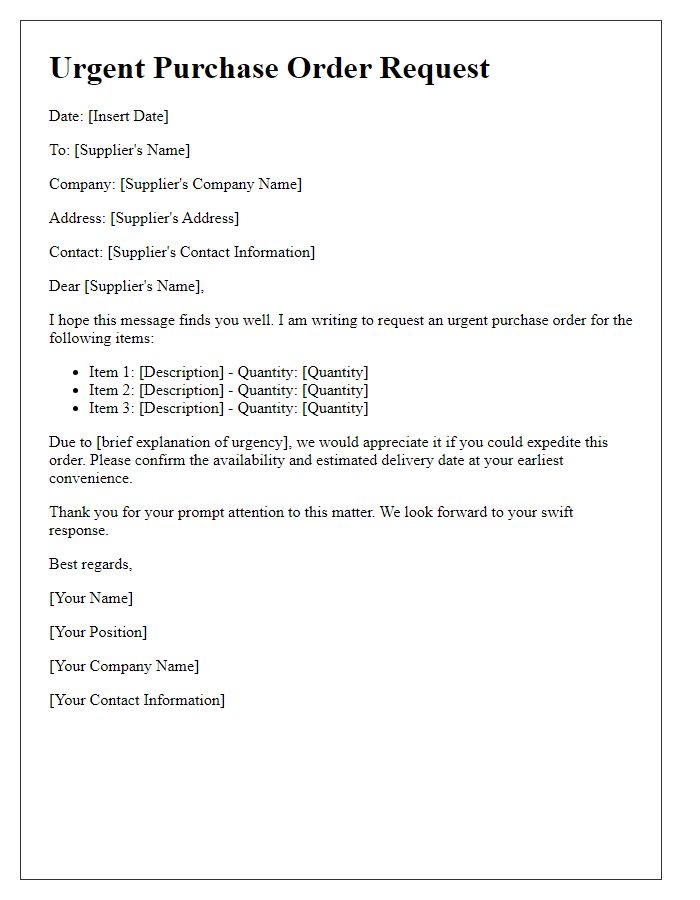 Letter template of urgent purchase order request