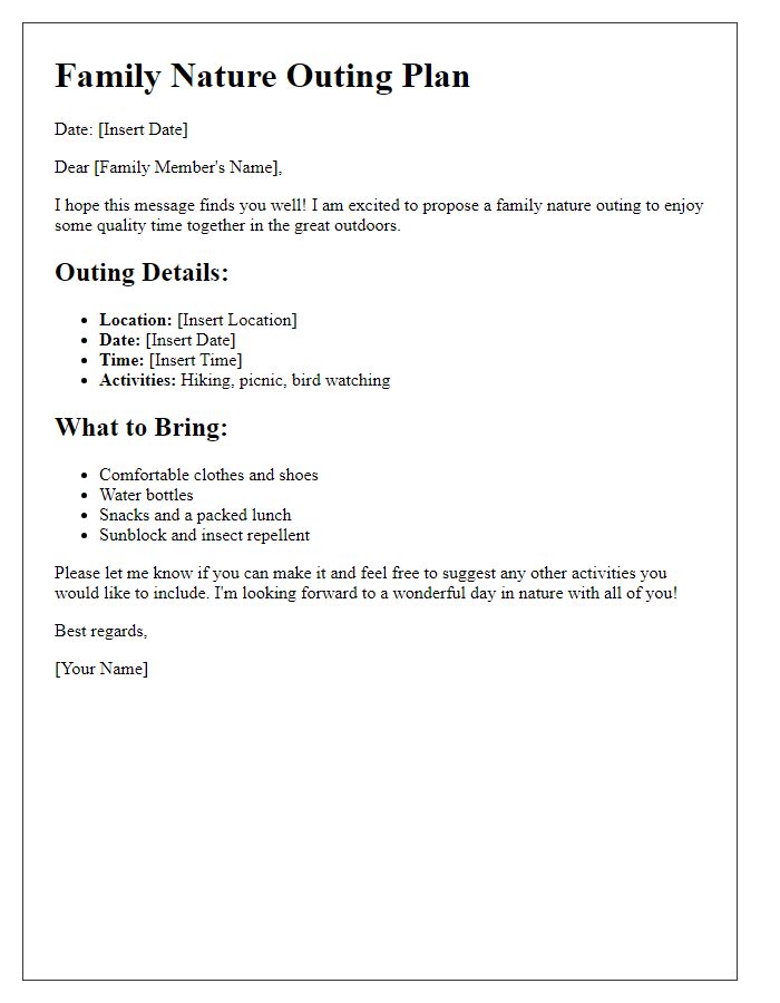 Letter template of Family Nature Outing Plan