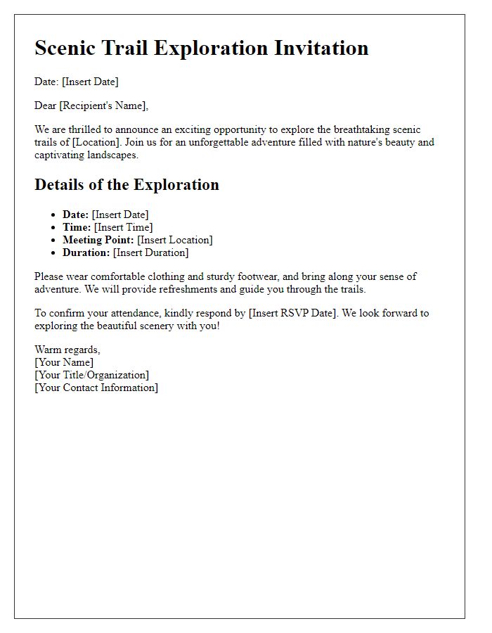 Letter template of Scenic Trail Exploration