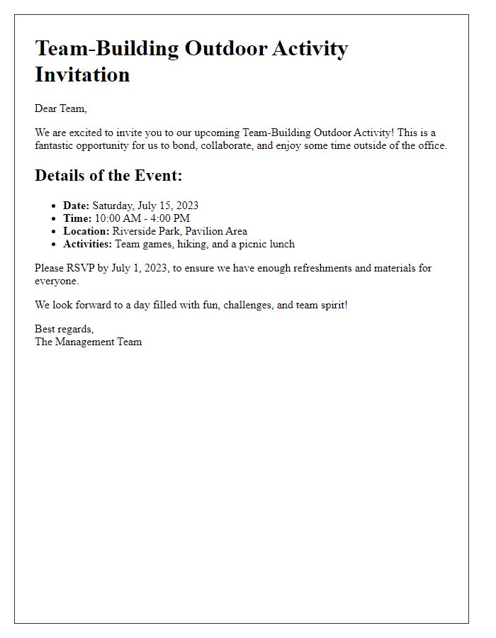 Letter template of Team-Building Outdoor Activity