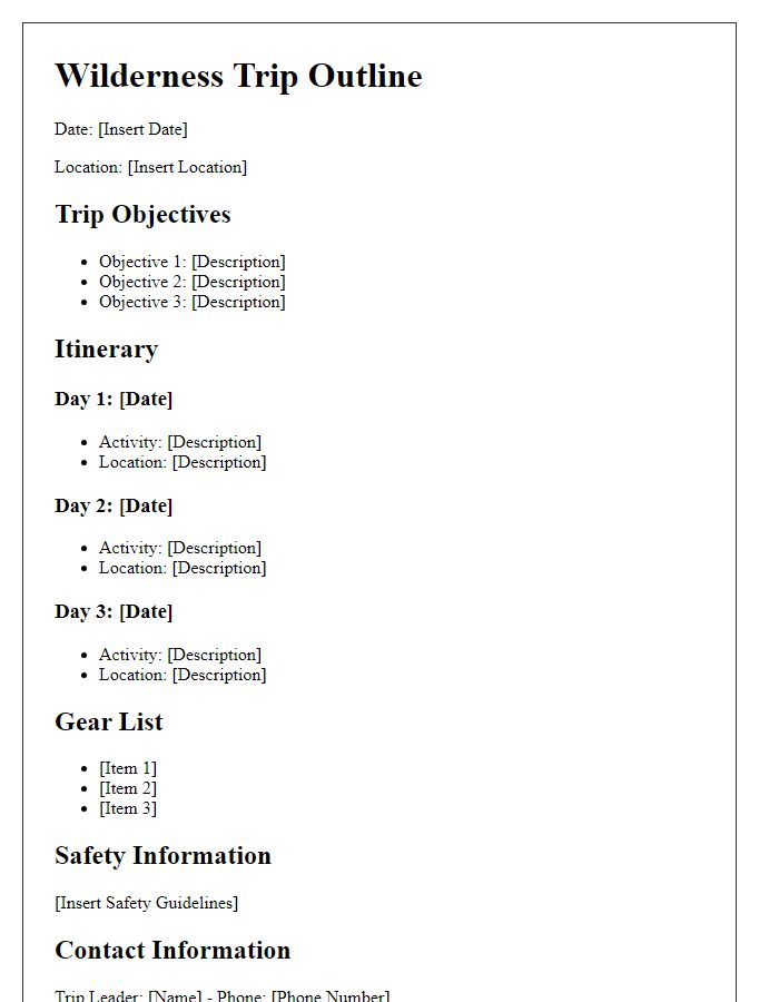 Letter template of Wilderness Trip Outline