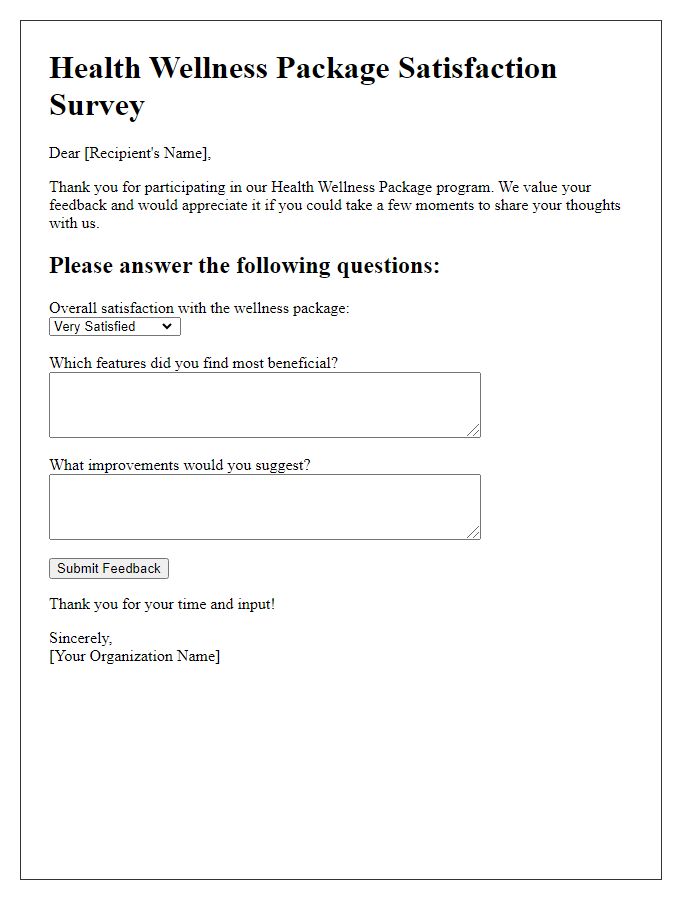 Letter template of a health wellness package satisfaction survey