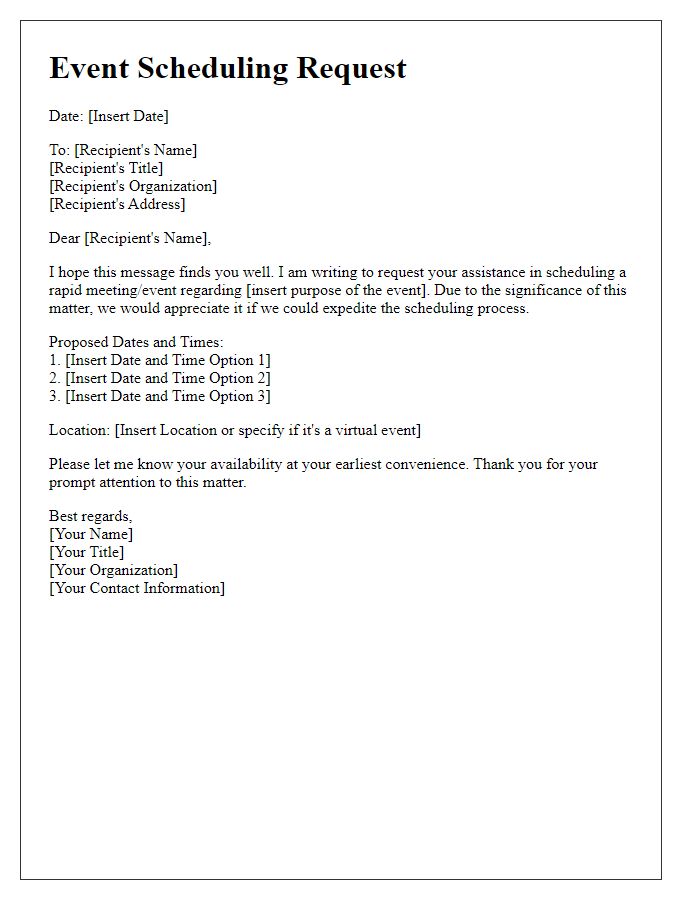 Letter template of rapid event scheduling