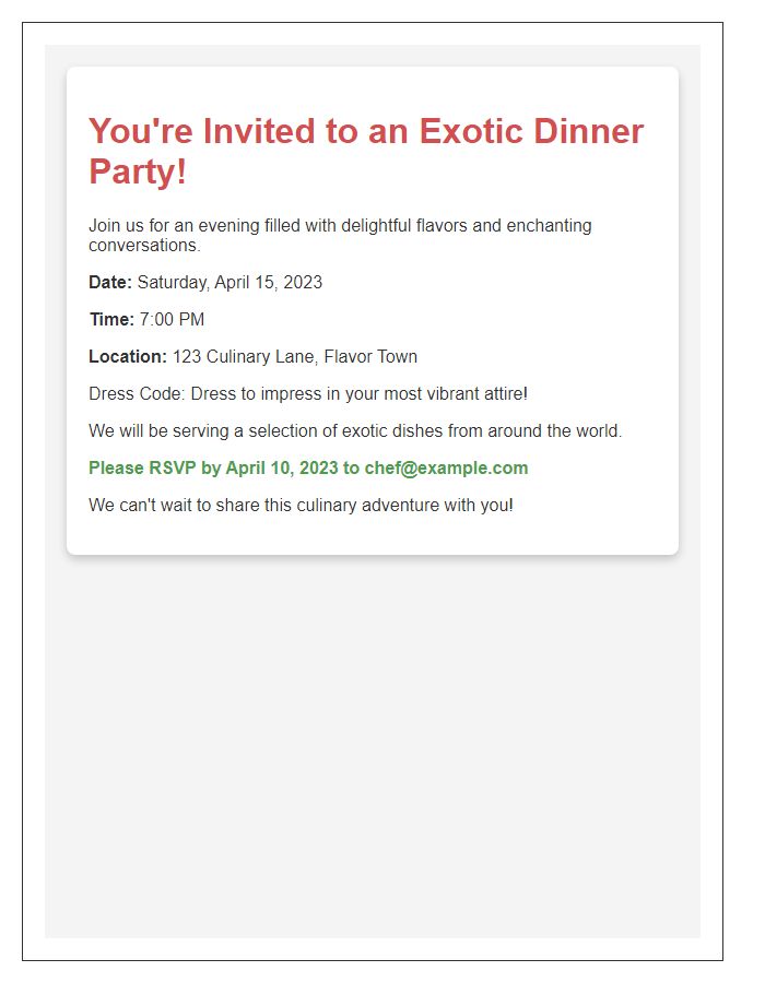 Letter template of exotic dinner party invitation