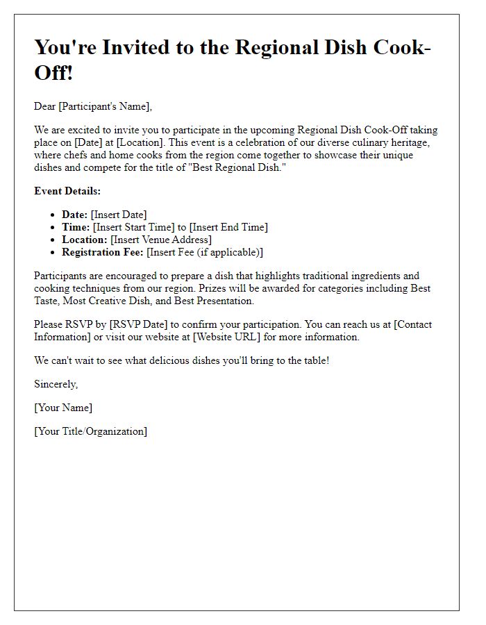 Letter template of regional dish cook-off