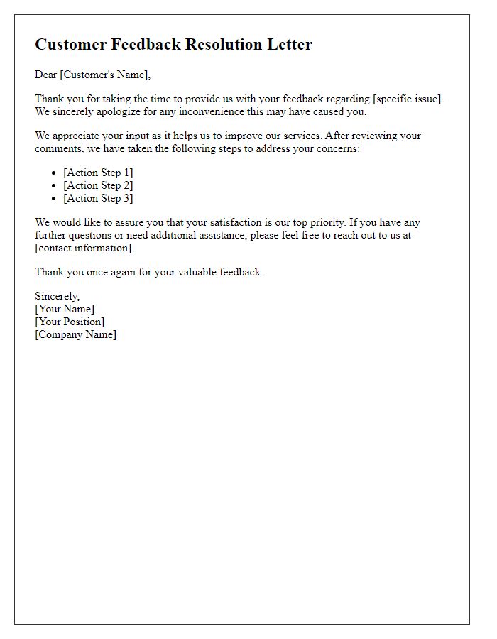 Letter template of resolve for customer feedback response