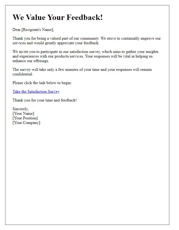 Letter template of satisfaction survey invitation related to feedback response