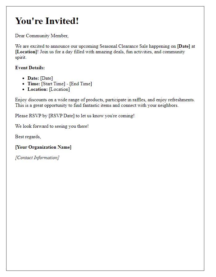 Letter template of community invite to our seasonal clearance sale