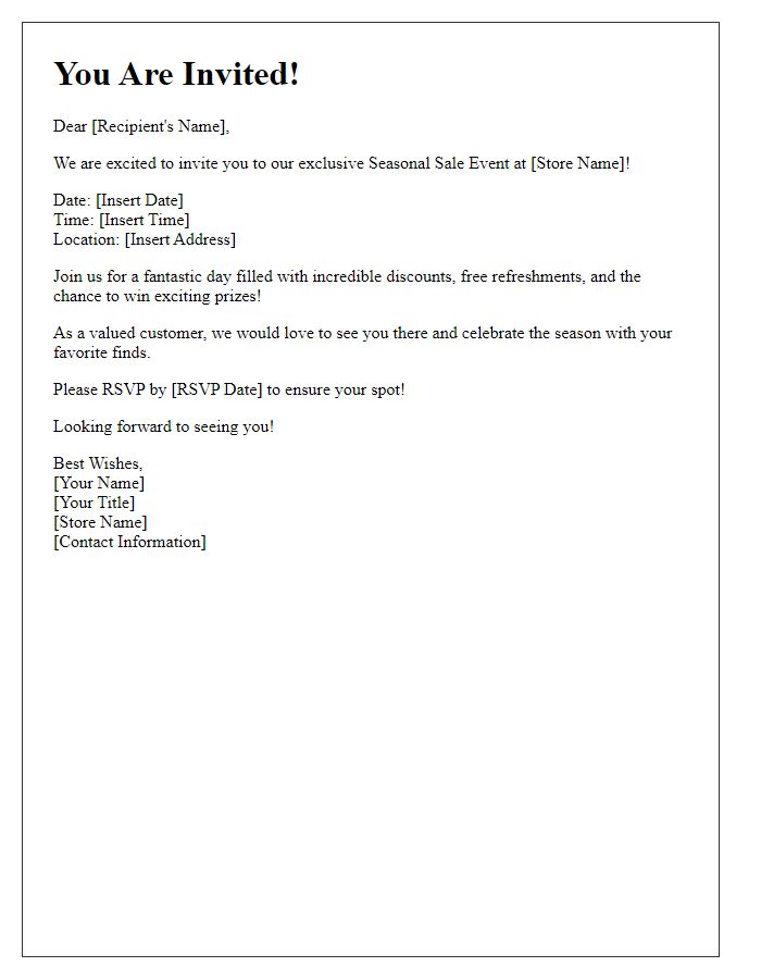 Letter template of special invitation to our seasonal sale event