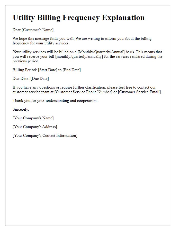 Letter template of Utility Billing Frequency Explanation