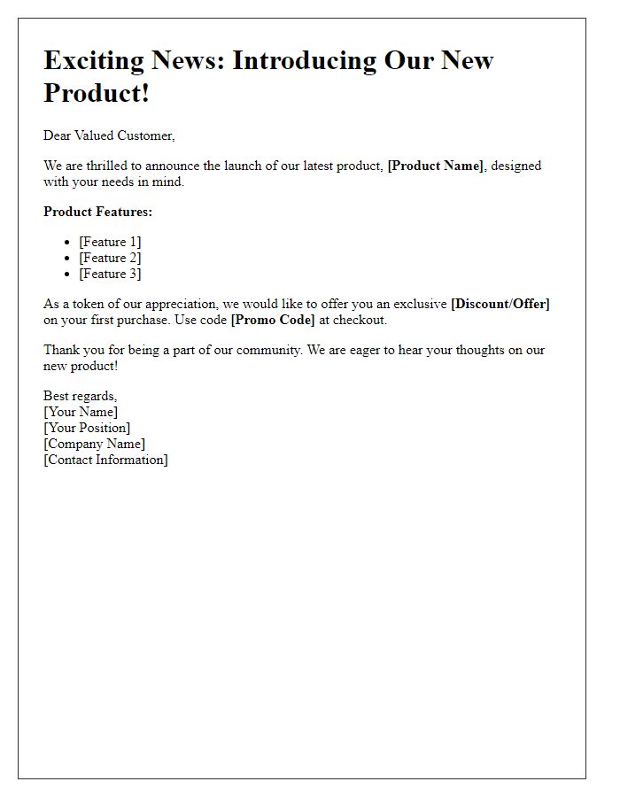 Letter template of customer outreach for new product announcement