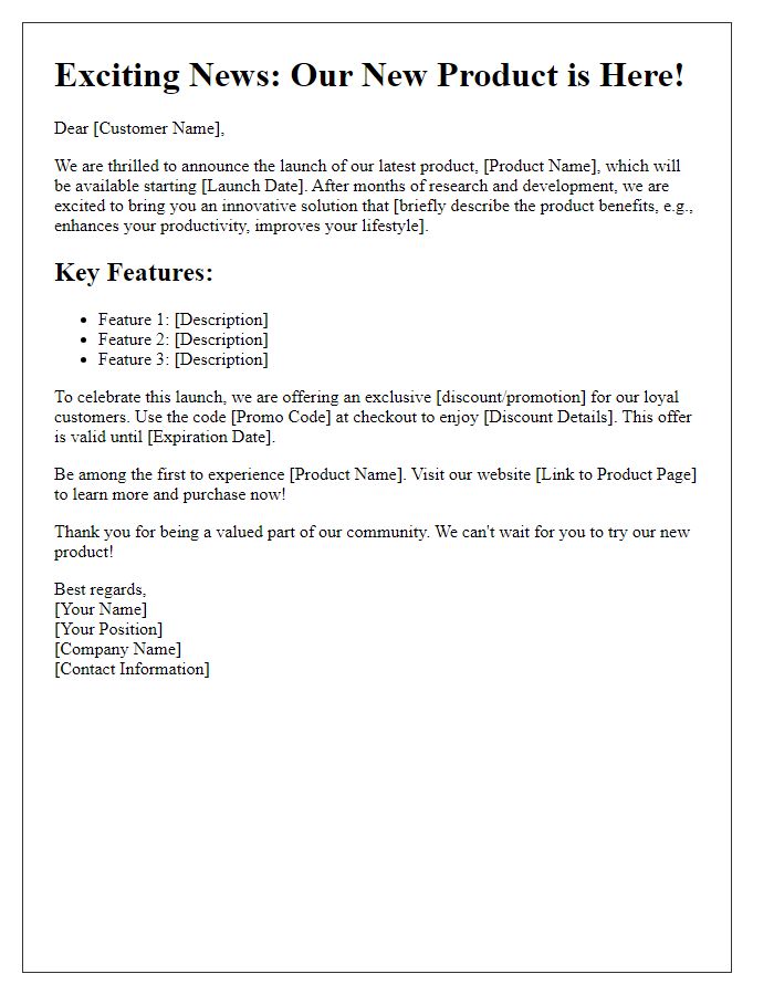 Letter template of marketing communication for product launch