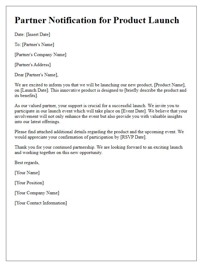 Letter template of partner notification for product launch