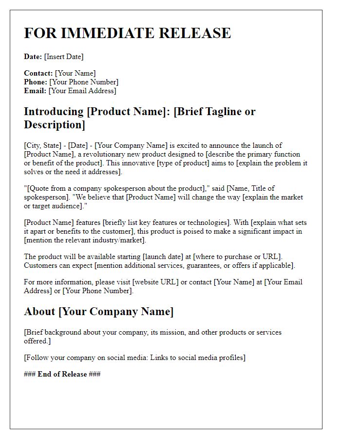 Letter template of press release for new product introduction