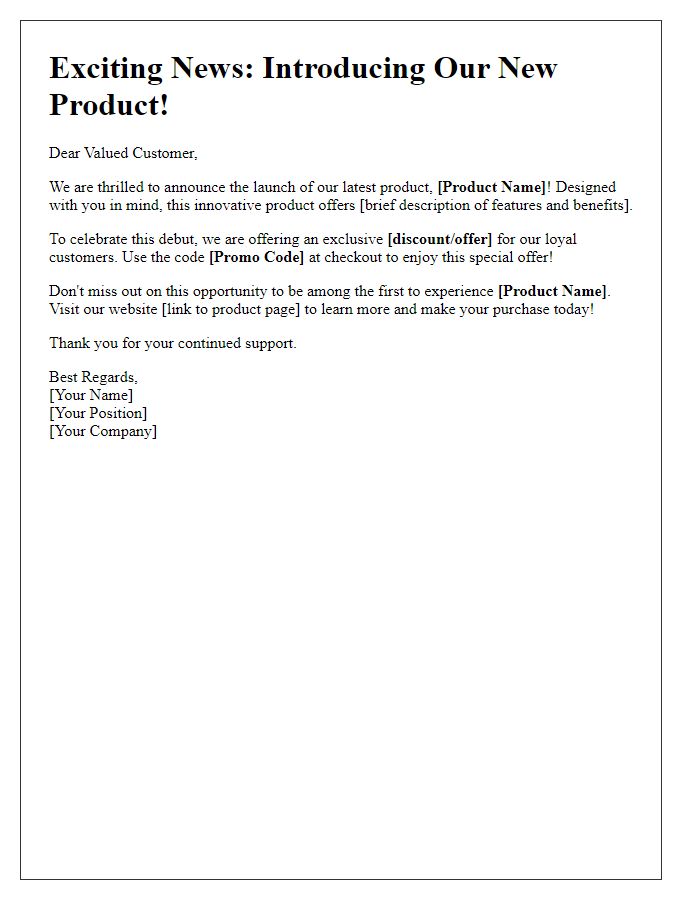 Letter template of promotional email for new product debut