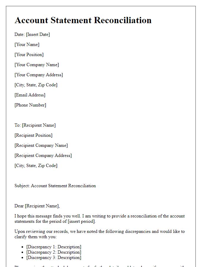 Letter template of account statement reconciliation