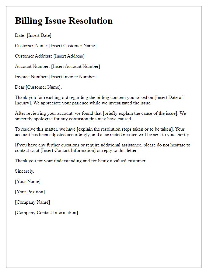 Letter template of billing issue resolution