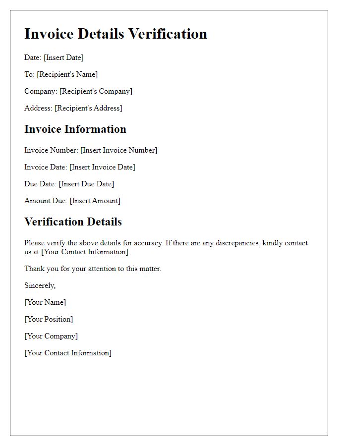 Letter template of invoice details verification