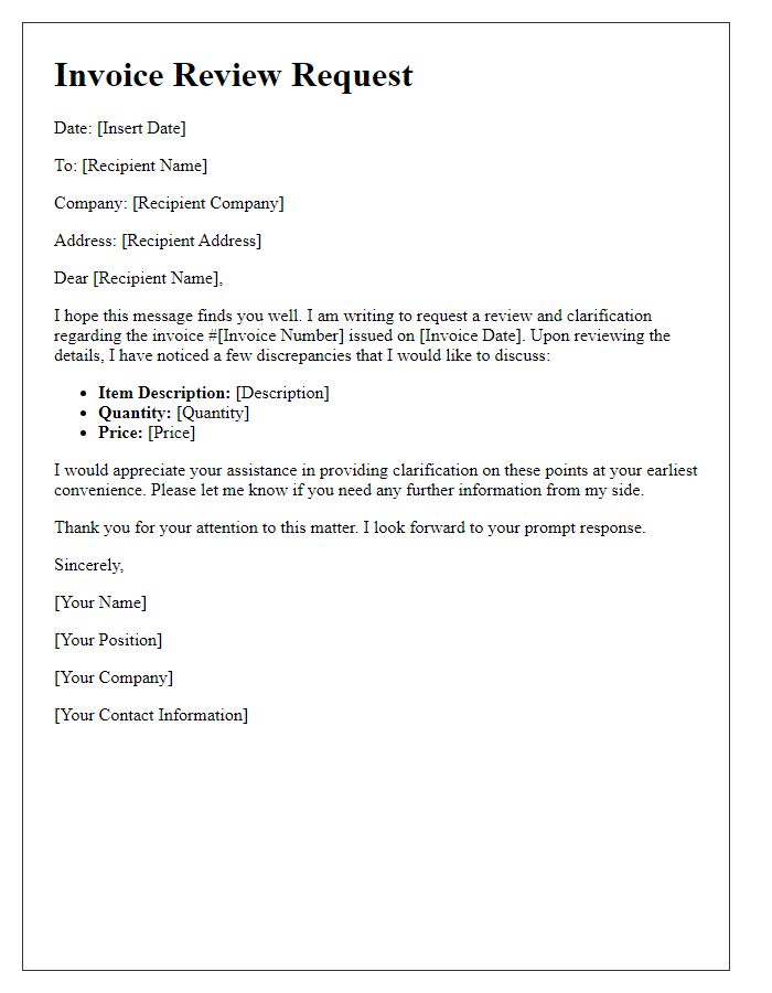 Letter template of invoice review and clarification