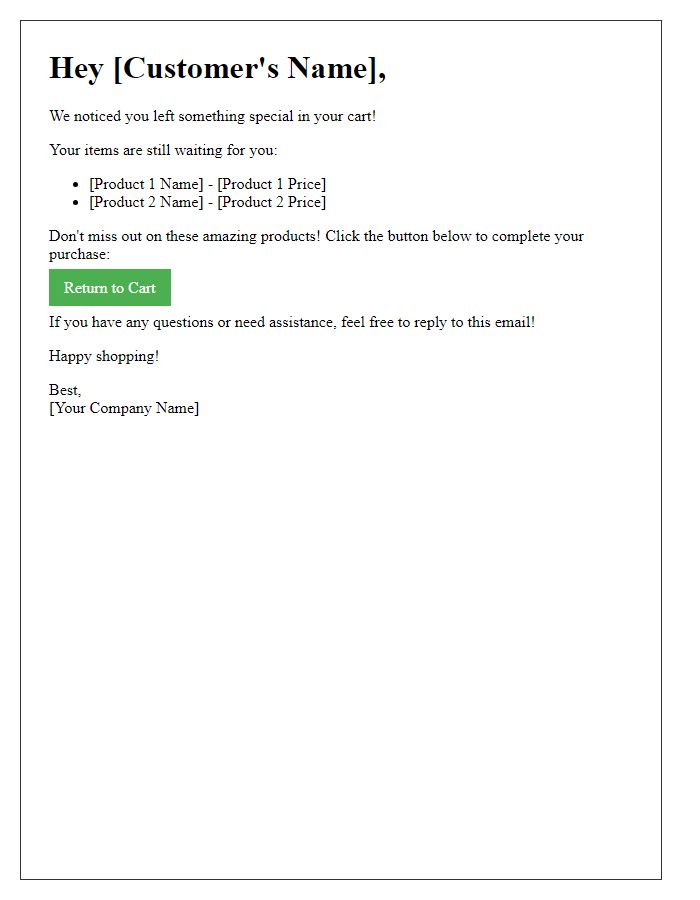 Letter template of friendly abandoned cart reminder