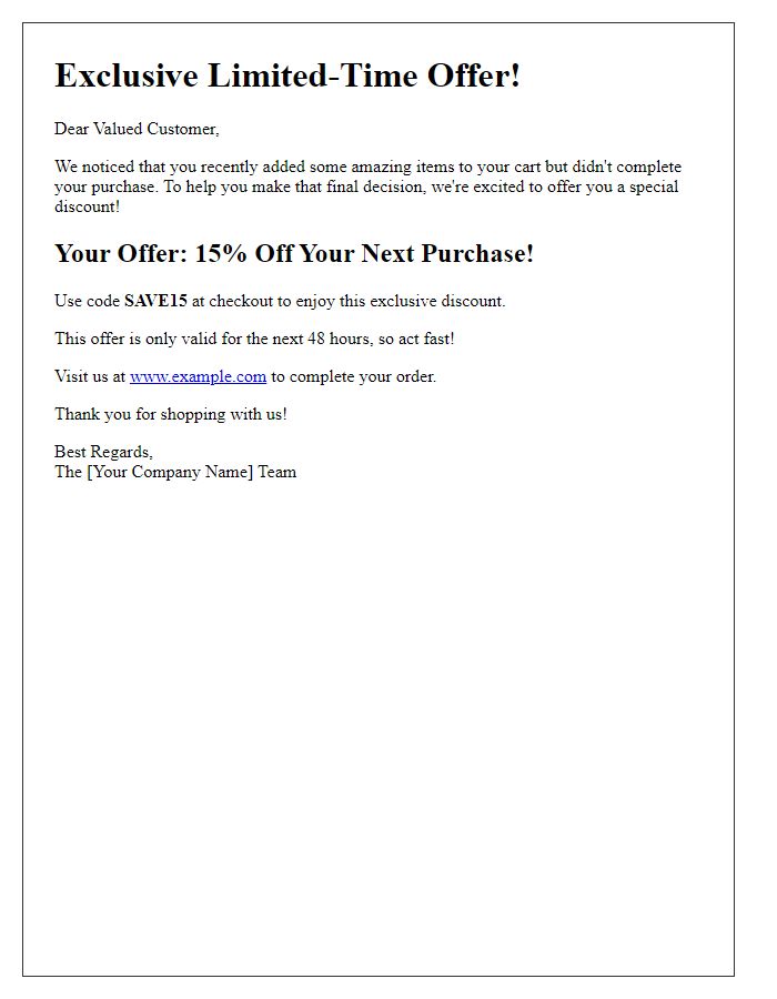 Letter template of limited-time offer to complete your purchase