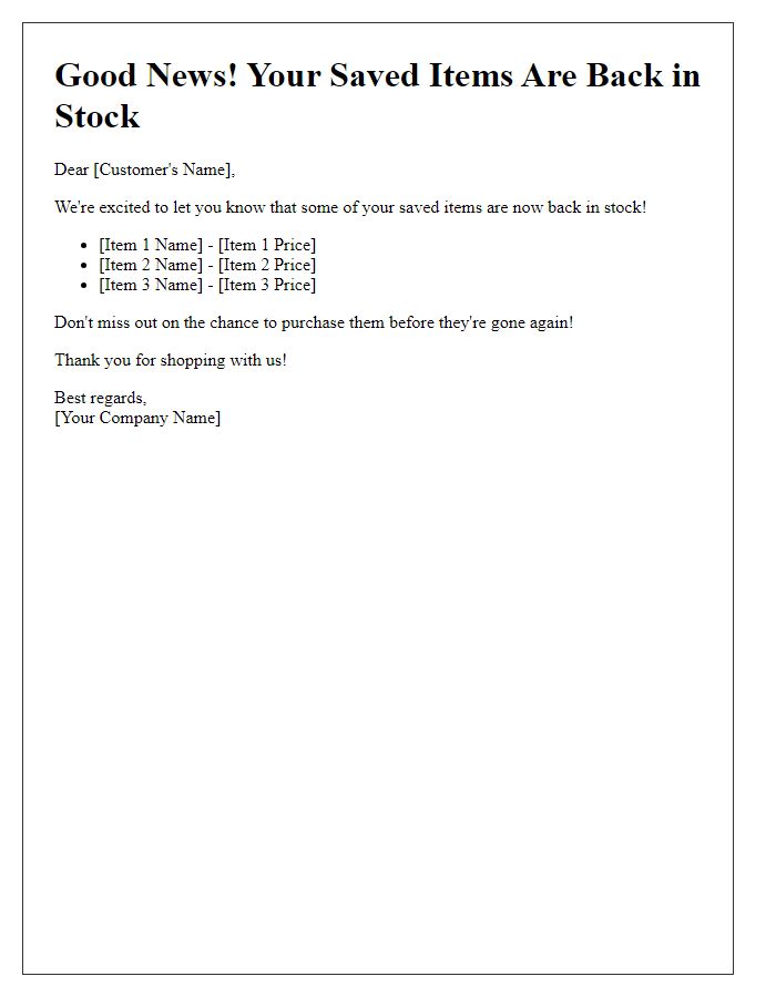 Letter template of restock alert for your saved items